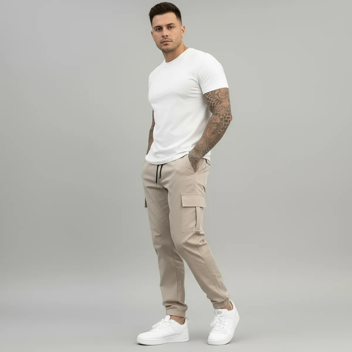 Calça Jogger Cargo Masculina Sarja Calca Streetwear Punho
